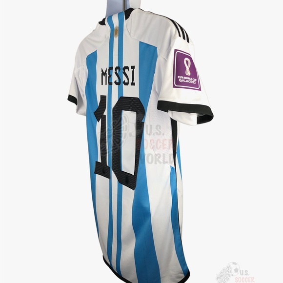 NEW 🔥 World Cup FINAL 🔥 QATAR 2022 Argentina Messi #10 Home Mens Soccer Jersey - Picture 9 of 15